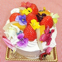 フルーツと食用花のデコレーションケーキ