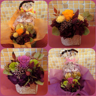 大阪市中央区のお花屋さん♪ブーケティエさんのプリザーブドフラワーアレンジとケーキハウスハピネスの焼き菓子のギフトセット販売中です♪(*^_^*)