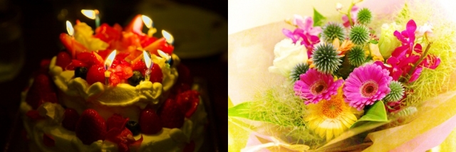 お誕生日にお花とケーキをプレゼント♪