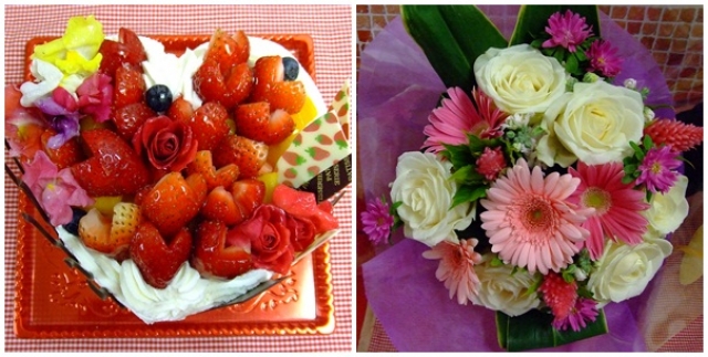 記念日にブーケテイエさんのお花とケーキハウスハピネスのケーキを一緒に受けとっていただけますよ♪(*^_^*)